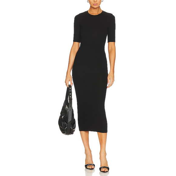 Enza Costa Black Viscose Half Sleeve Crew Midi Dress Size M - Picture 1 of 4